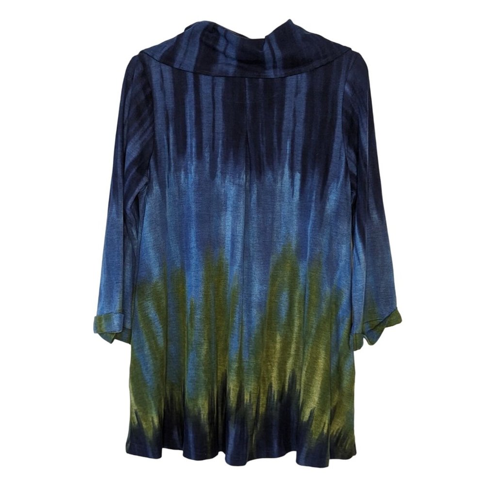 Parsley & Sage blue‎ green tie dyed 3/4" sleeve Bohemian snap buttons Tunic S - Picture 2 of 6